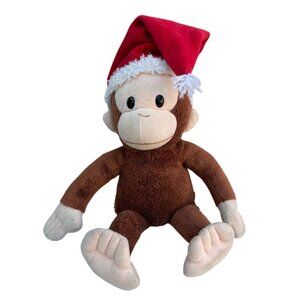 Curious George Christmas Plush Monkey Santa Hat Brown Holiday Stuffed Toy Xmas